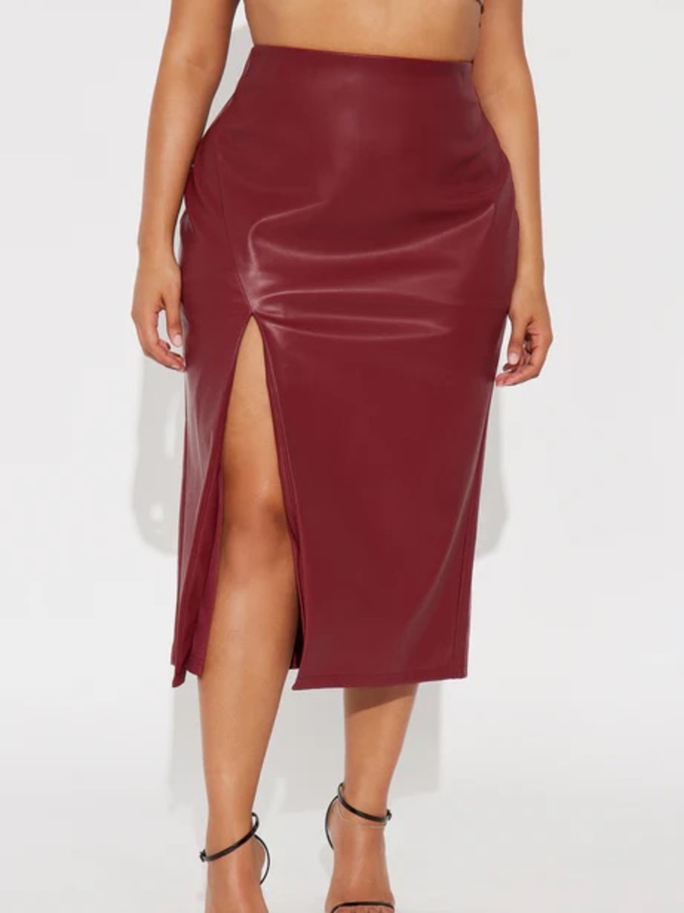 Faux Leather Burgundy Midi Skirt NEW 🏷️